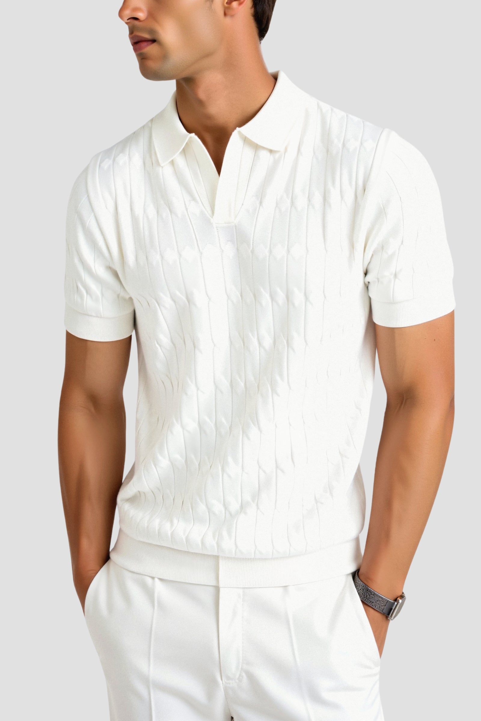 Klyne Premium V-Neck Cable Knit Polo