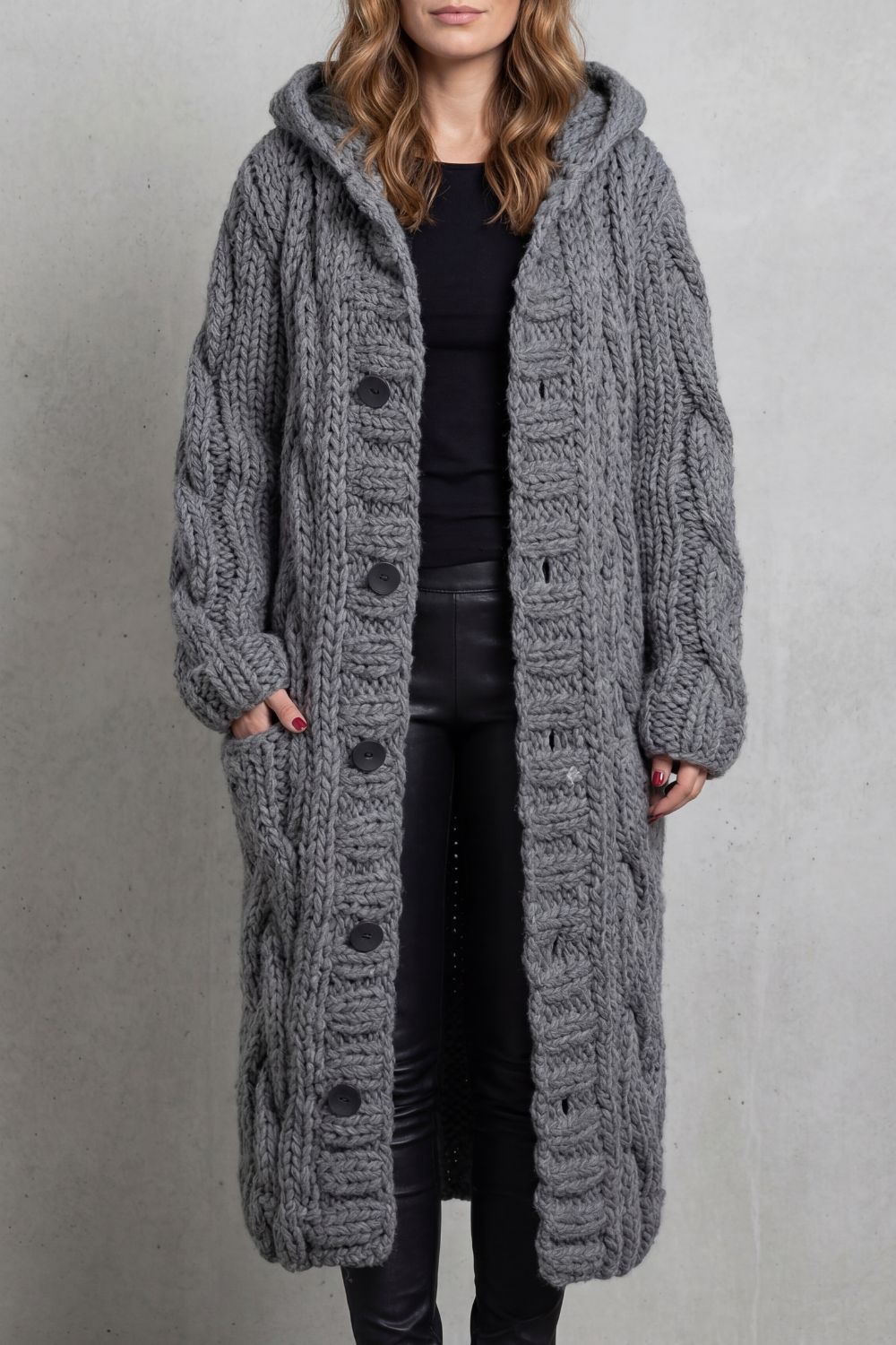 Women's Oversized Hooded Cable Knit Cardigan Coat - Karinaè