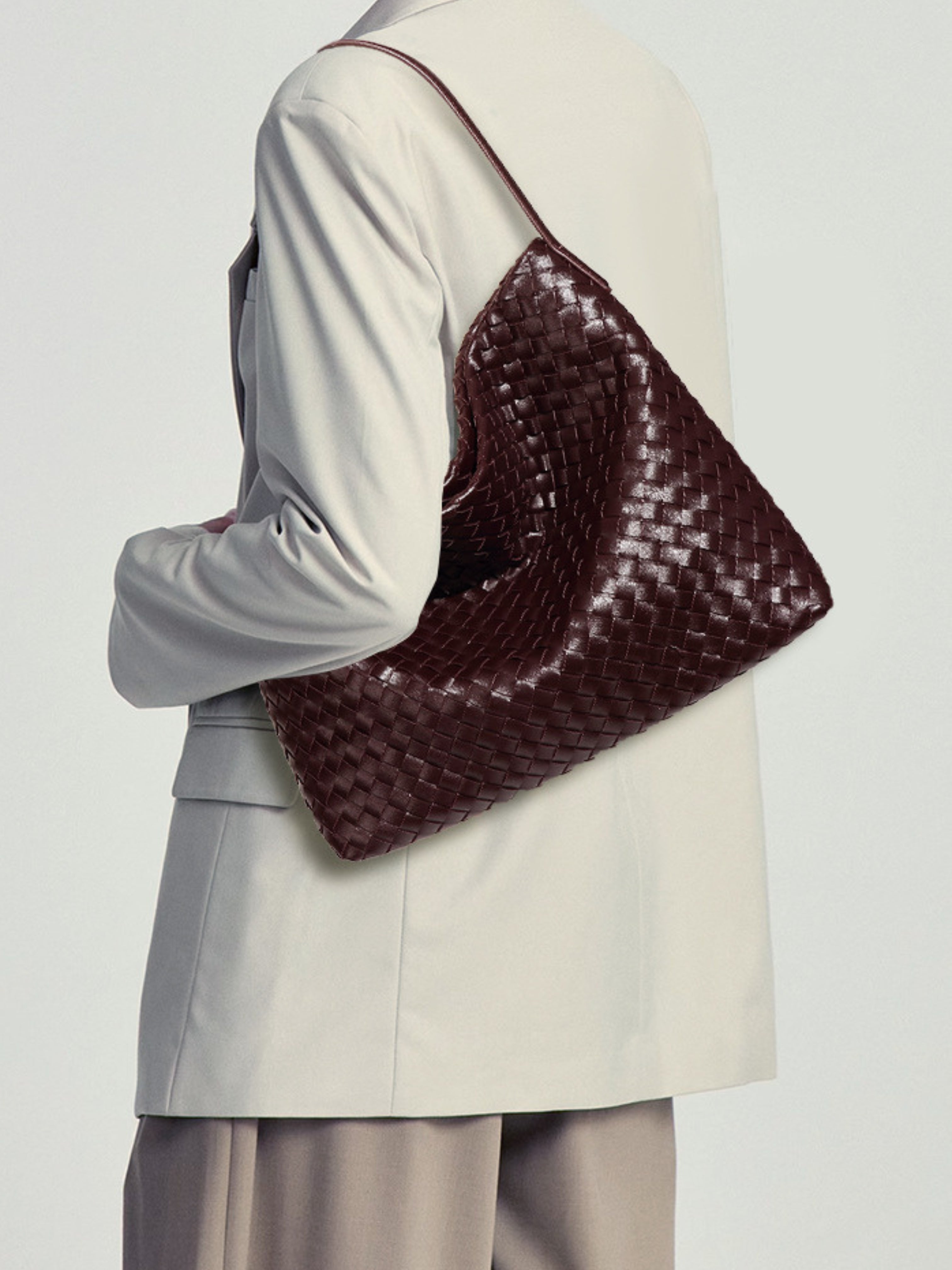 Women's Woven Faux Leather Shoulder Tote Bag with Removable Strap for Everyday Use | Juno