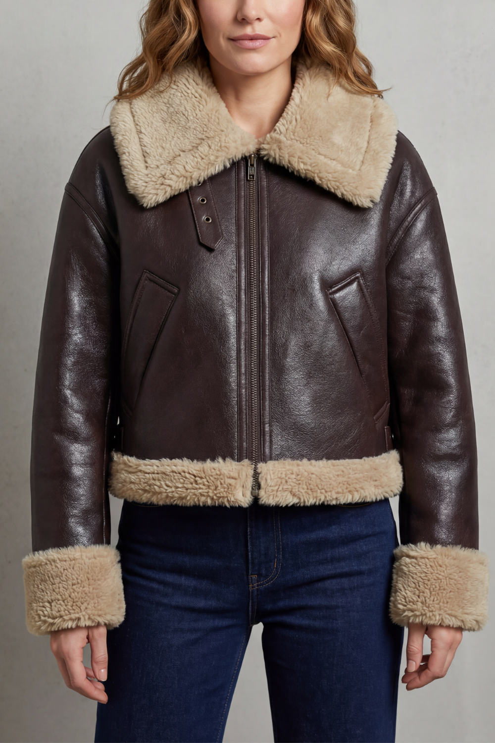 Women's Reversible Fleece Cropped Aviator Jacket - Albinette