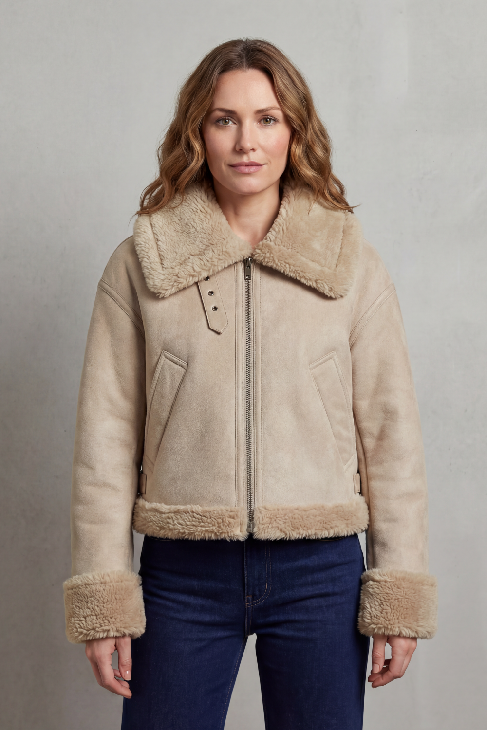 Women's Reversible Fleece Cropped Aviator Jacket - Albinette