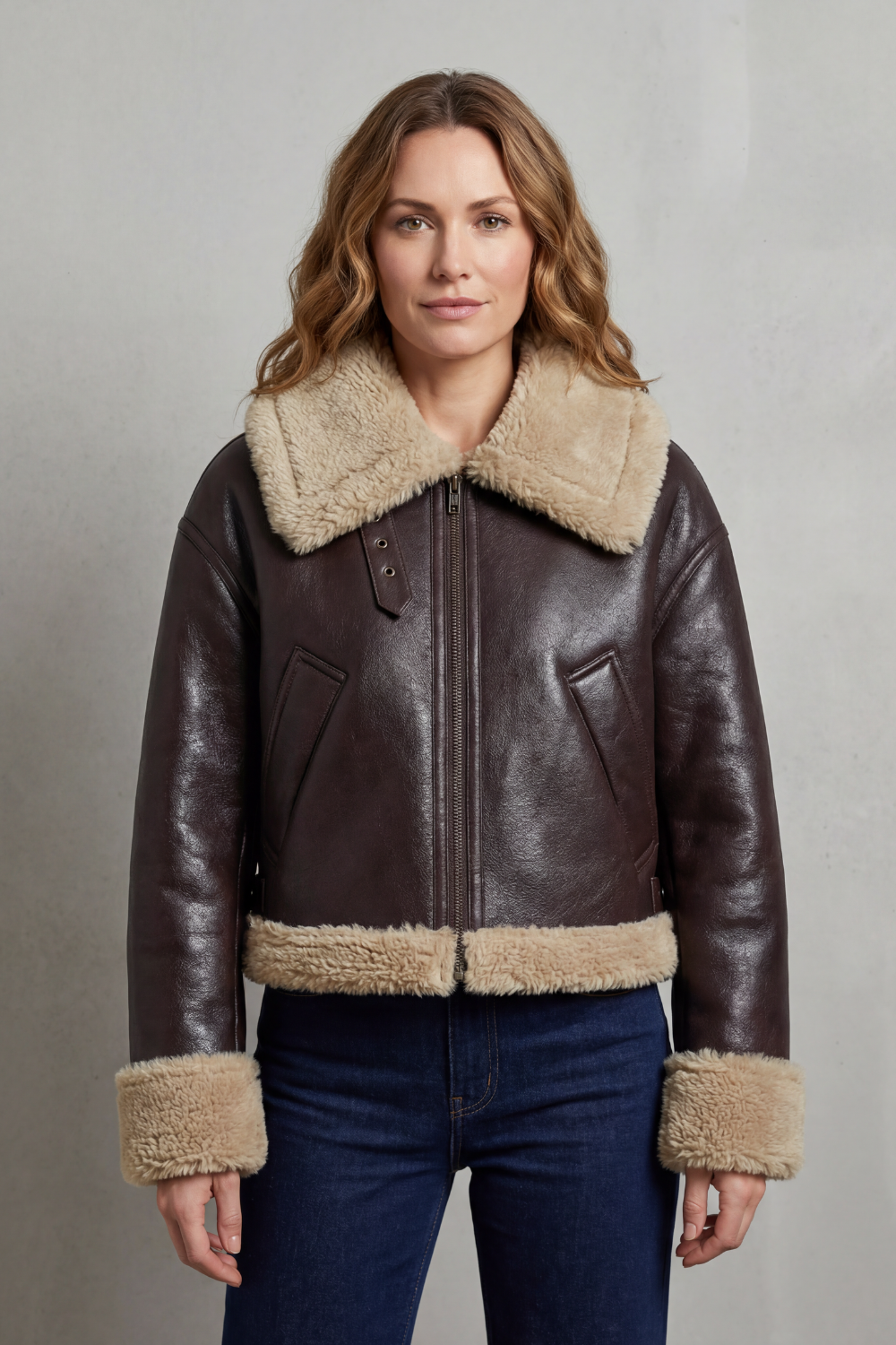 Women's Reversible Fleece Cropped Aviator Jacket - Albinette