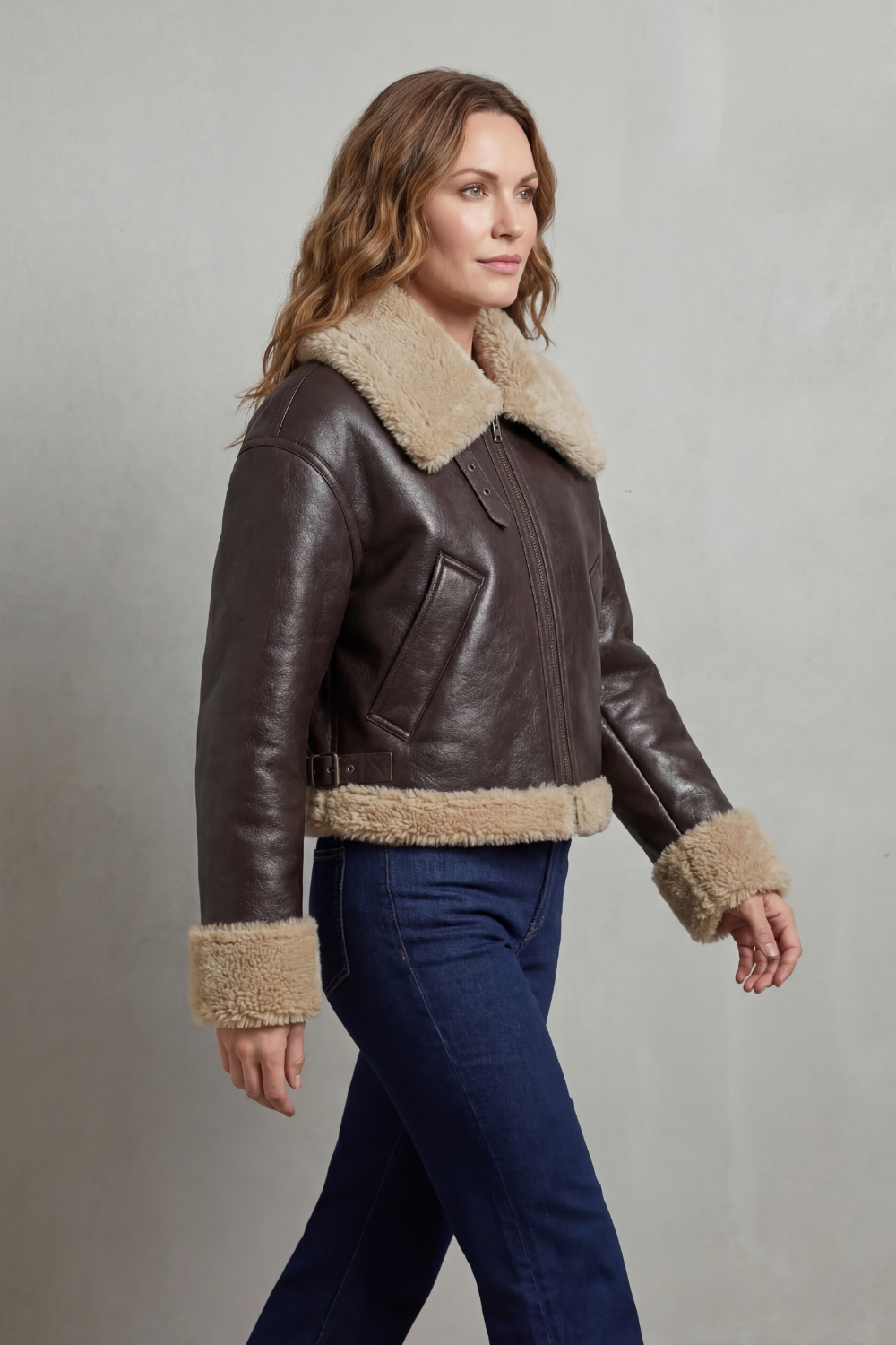 Women's Reversible Fleece Cropped Aviator Jacket - Albinette