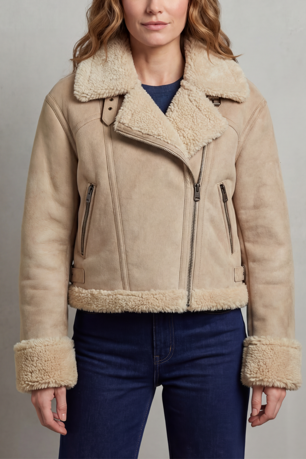 Women's Reversible Fleece Cropped Aviator Jacket - Albinette