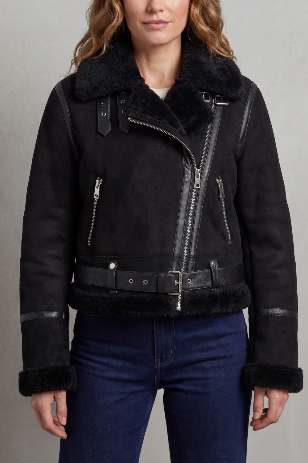 Women's Reversible Fleece Cropped Aviator Jacket - Albinette