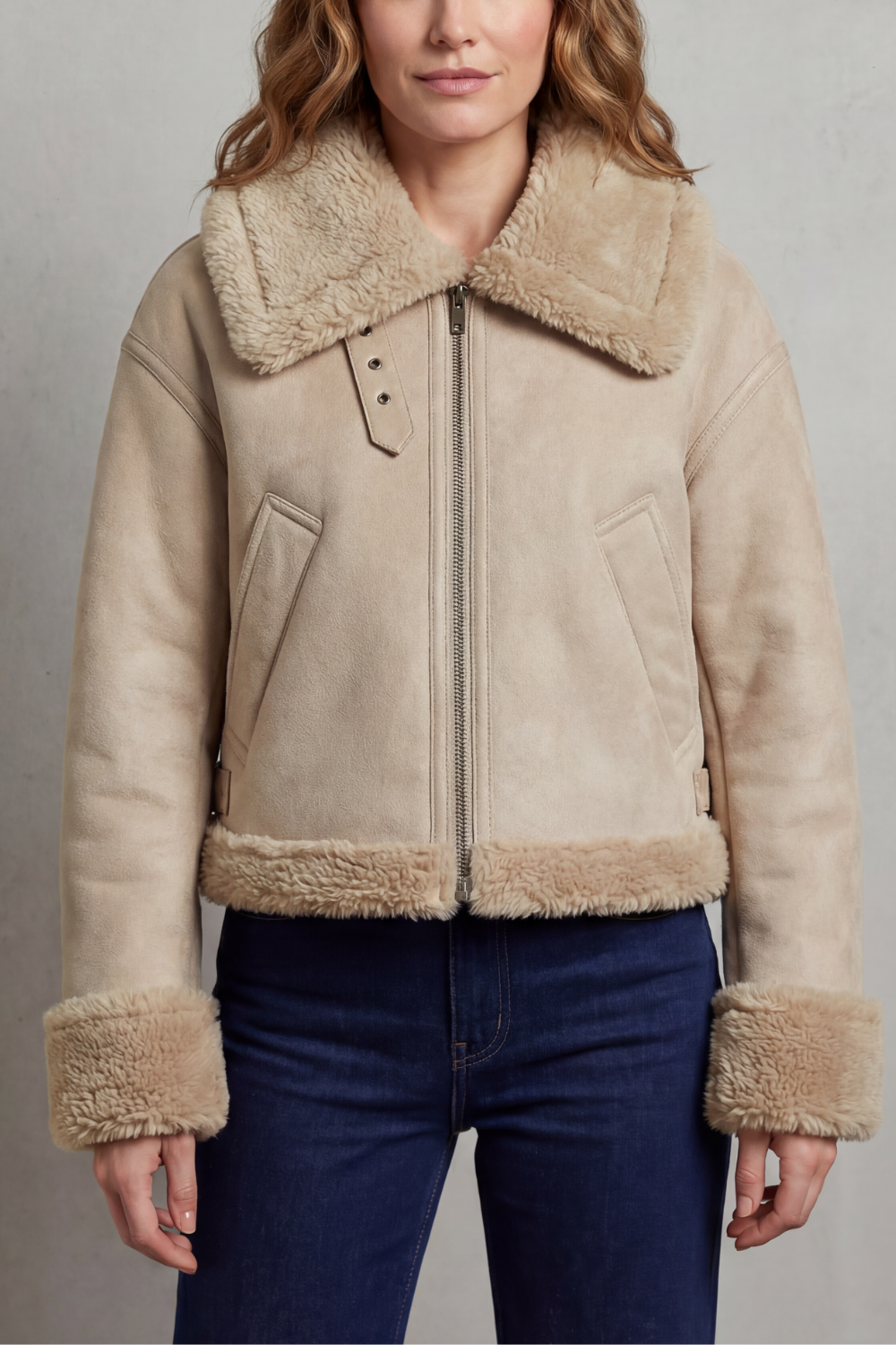 Women's Reversible Fleece Cropped Aviator Jacket - Albinette