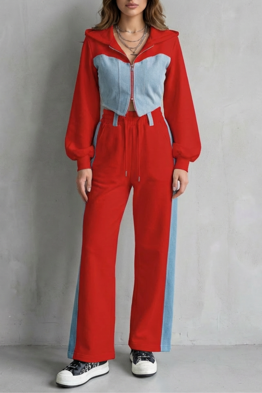 Detail of the balloon sleeve and cuff on the cropped hoodie