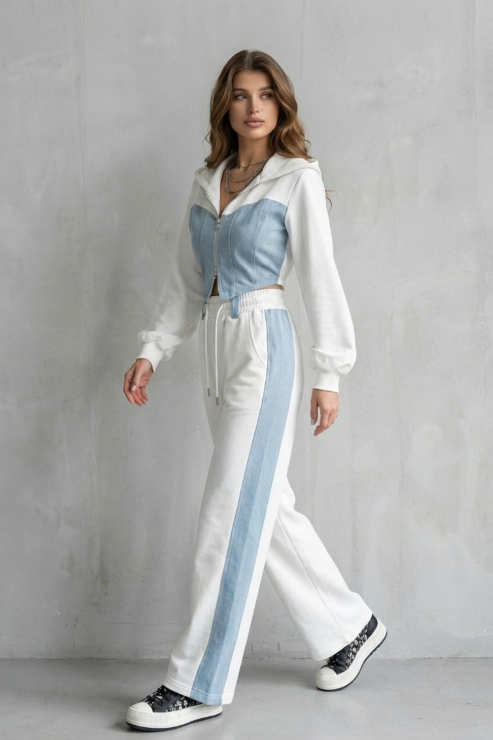 Back view of the cropped hoodie and high-waisted sweatpants set