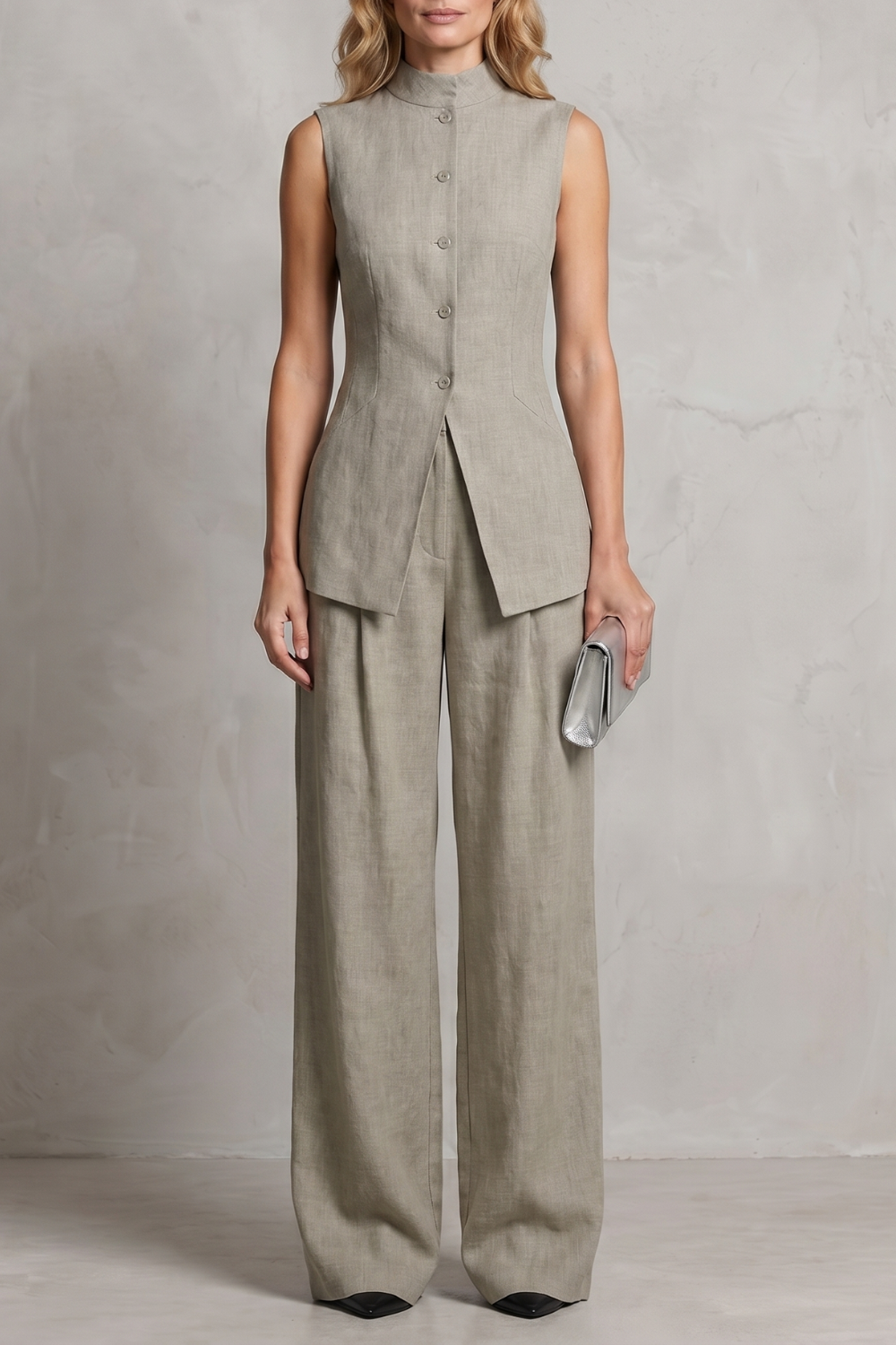 Women's Asymmetric Draped Top and Pants Two Piece Set - Brisette