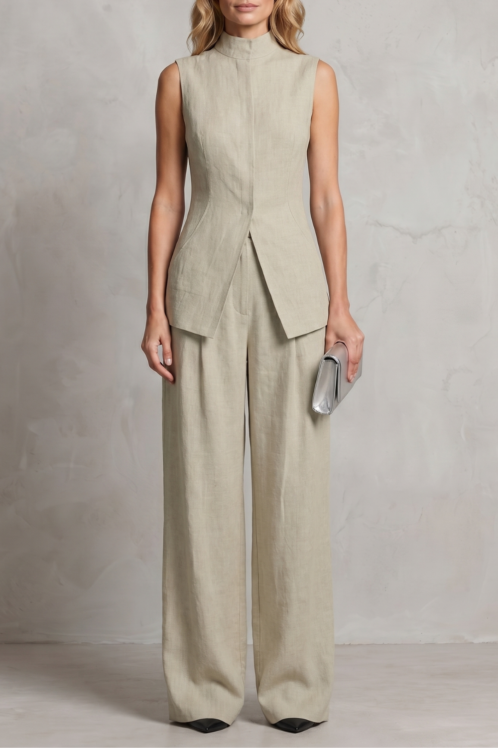 Women's Asymmetric Draped Top and Pants Two Piece Set - Brisette