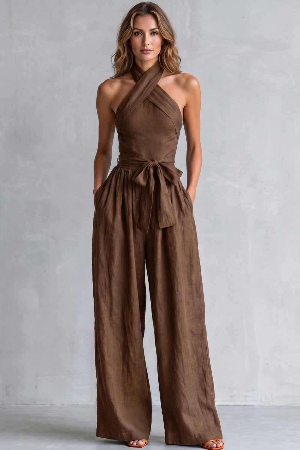 Three-quarter view of the relaxed tailored wide-leg jumpsuit