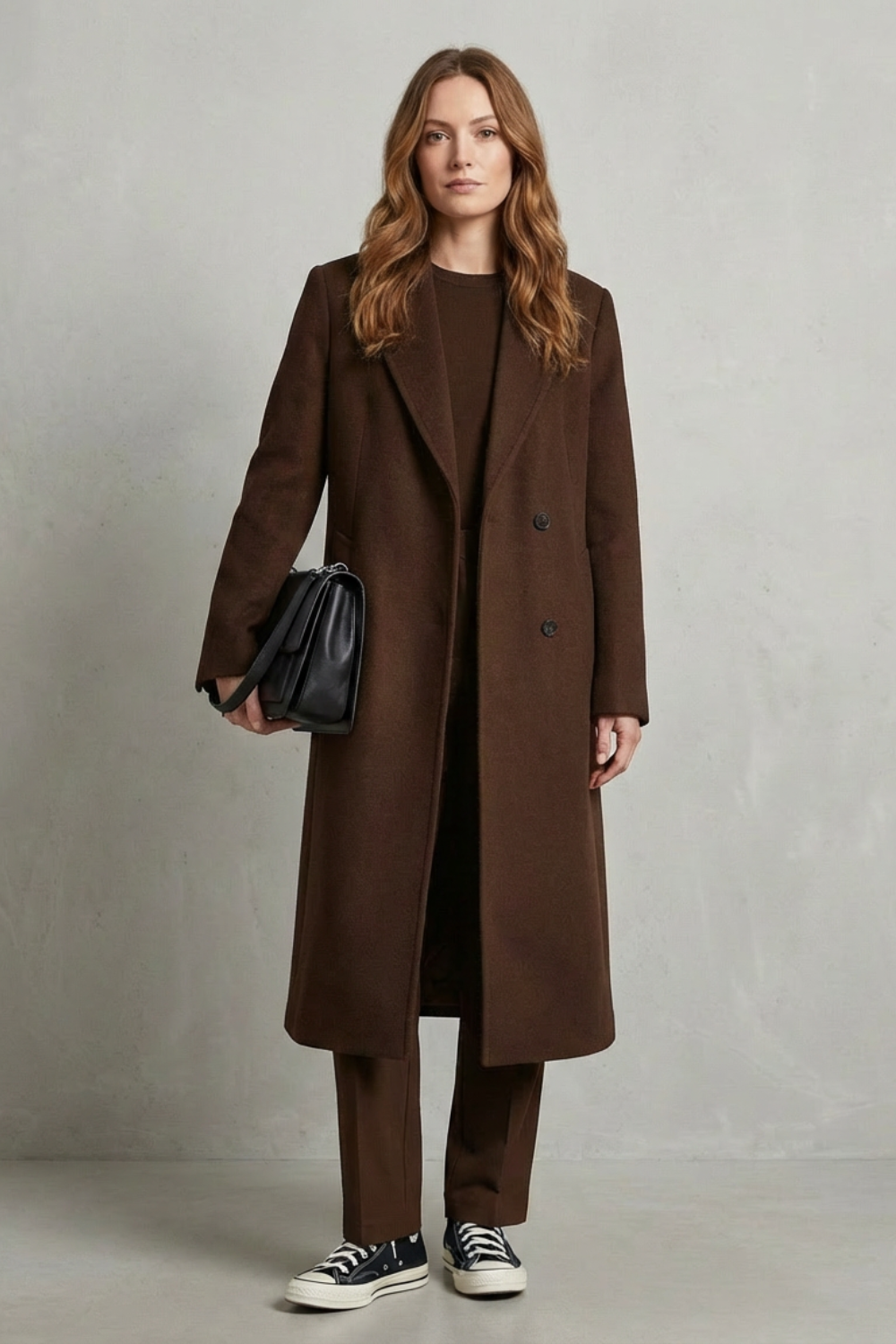 Women's Hepburn Wool Overcoat in Herringbone Weave - Avenza