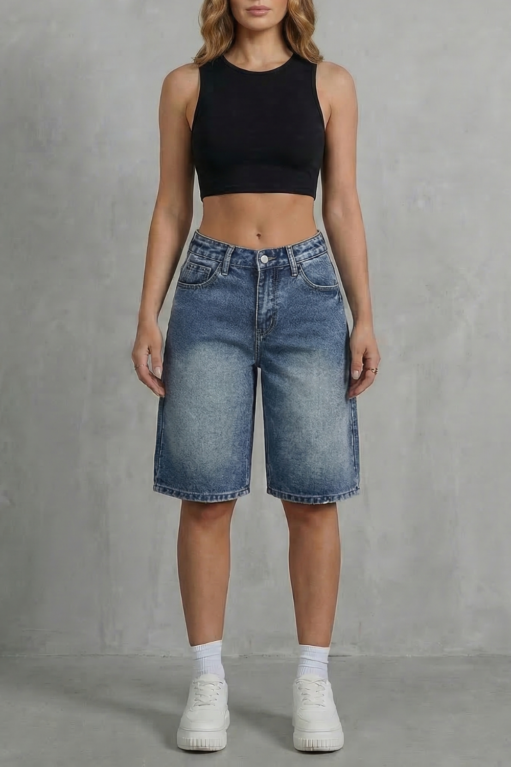 Women's High Rise Denim Shorts in Vintage Wash - Adelise