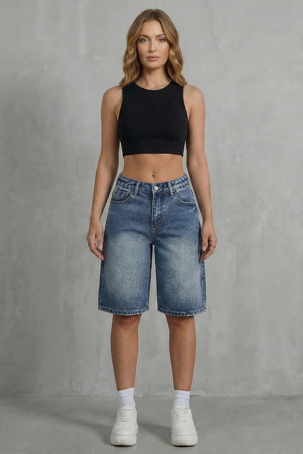 Women's High Rise Denim Shorts in Vintage Wash - Adelise