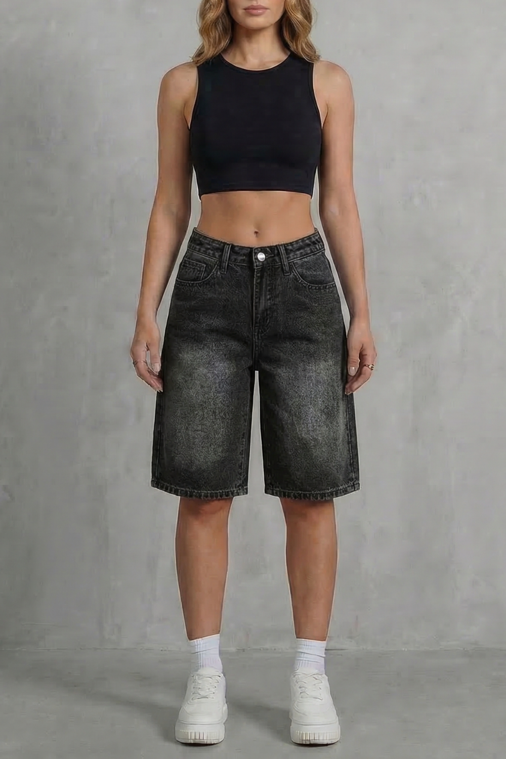 Women's High Rise Denim Shorts in Vintage Wash - Adelise