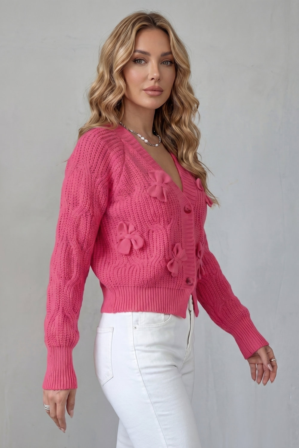 Women's Knit Bow Cardigan with Button Front - Suvienne