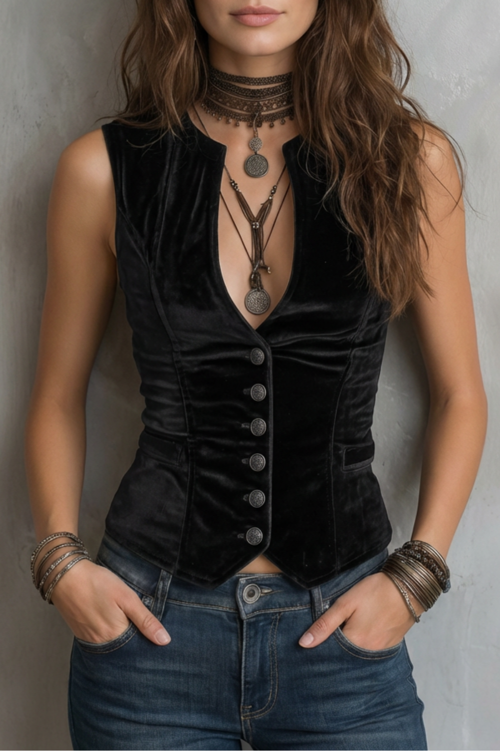 Women's Velvet Vest with Deep V-Neck - Ulyanne