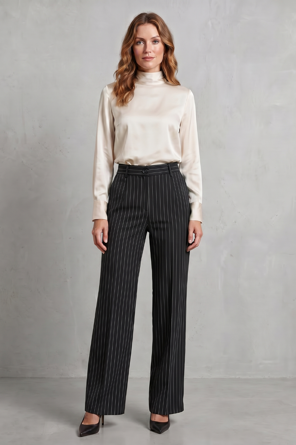 Women's High Rise Pinstripe Wide Leg Pants - Néviane