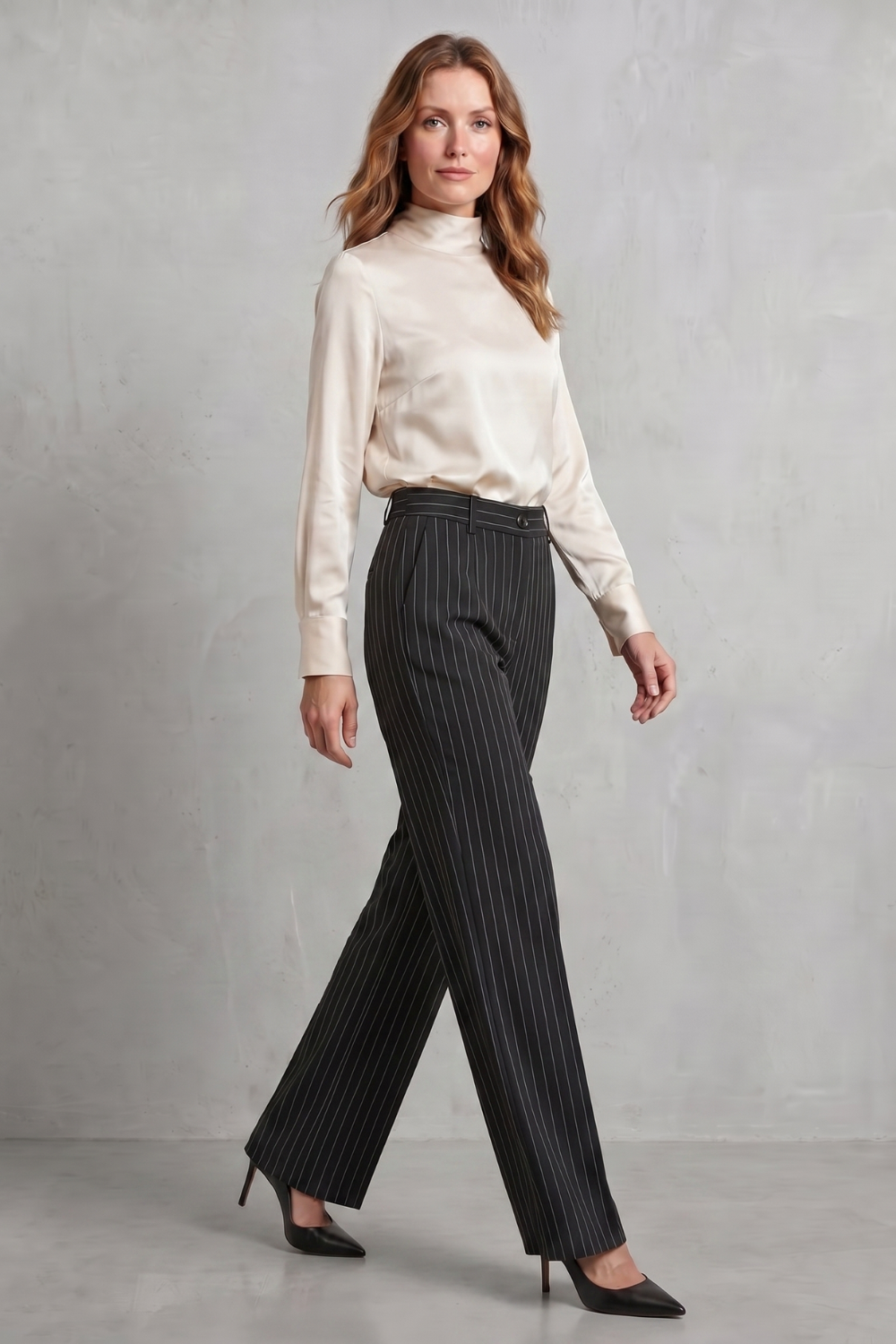 Women's High Rise Pinstripe Wide Leg Pants - Néviane