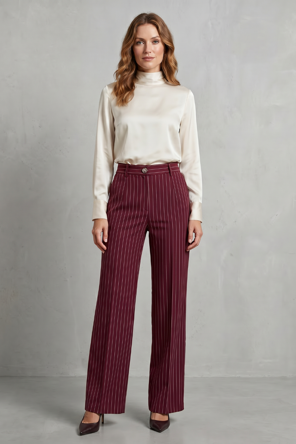 Women's High Rise Pinstripe Wide Leg Pants - Néviane