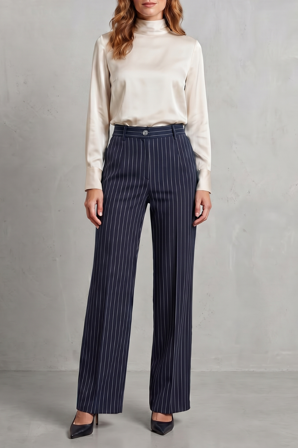 Women's High Rise Pinstripe Wide Leg Pants - Néviane