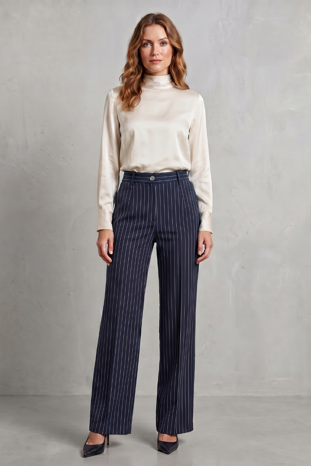 Women's High Rise Pinstripe Wide Leg Pants - Néviane