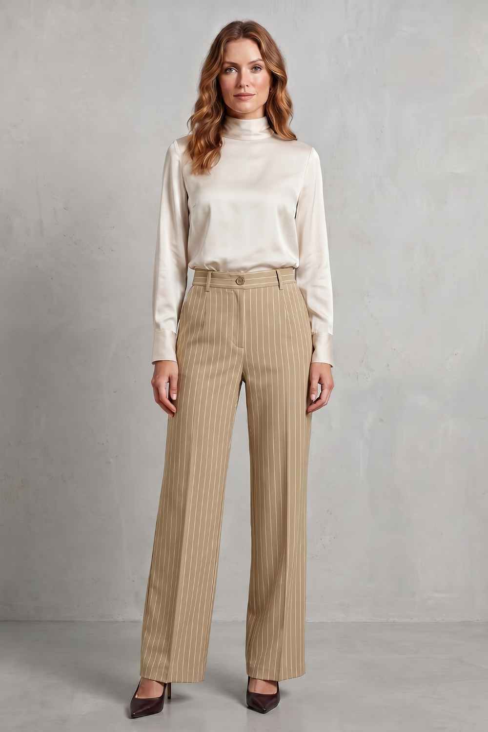 Women's High Rise Pinstripe Wide Leg Pants - Néviane