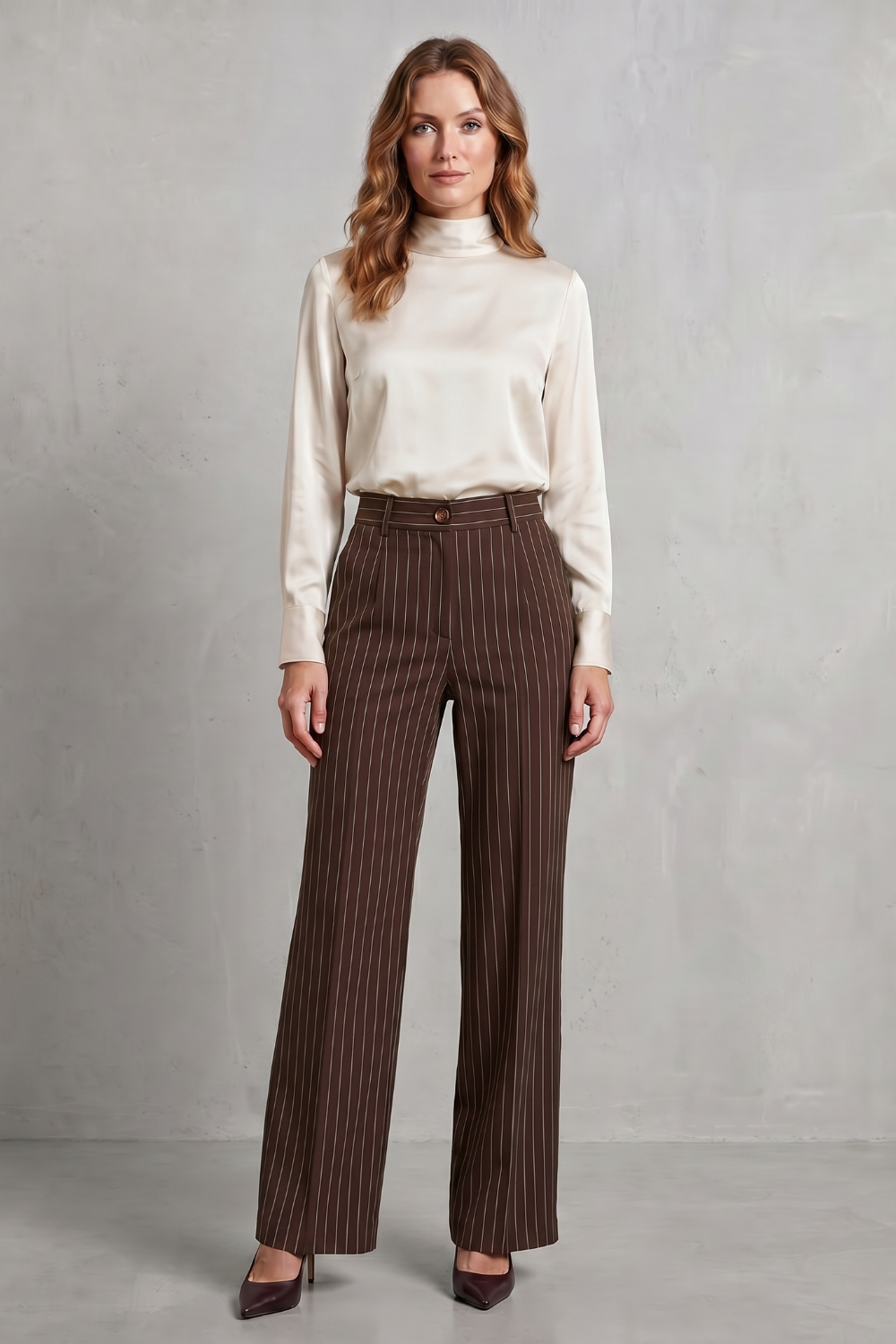 Women's High Rise Pinstripe Wide Leg Pants - Néviane