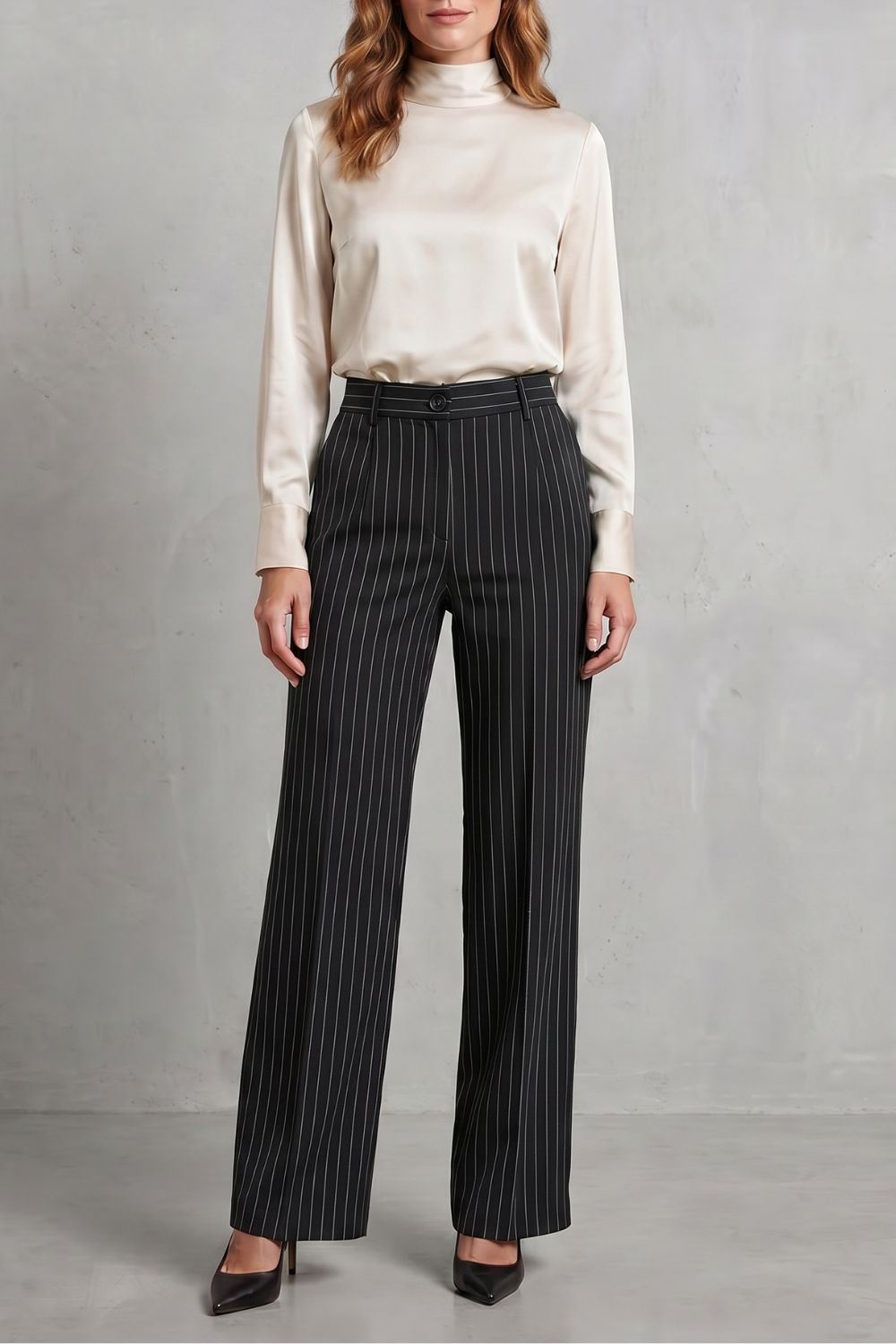 Women's High Rise Pinstripe Wide Leg Pants - Néviane