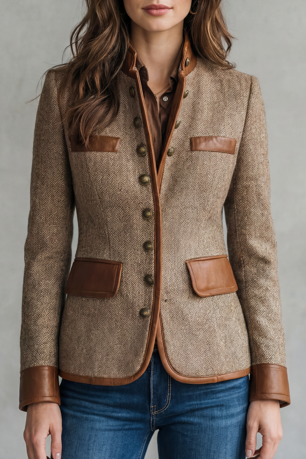 Women's Classic Tweed Jacket with Vintage Trim Accents - Brienne