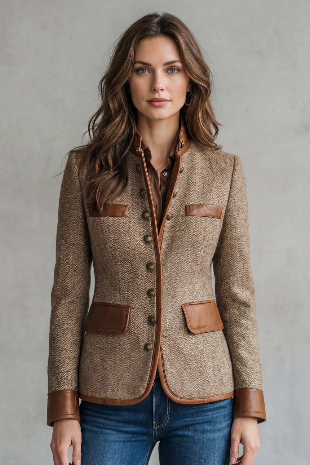 Women's Classic Tweed Jacket with Vintage Trim Accents - Brienne