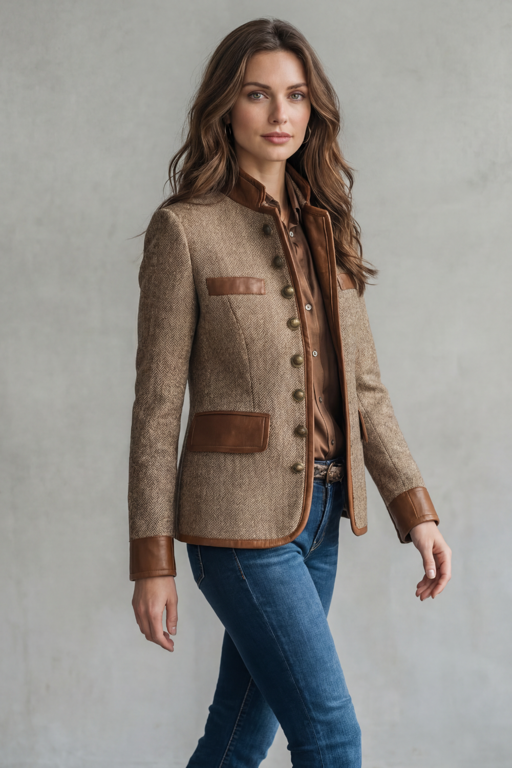 Women's Classic Tweed Jacket with Vintage Trim Accents - Brienne