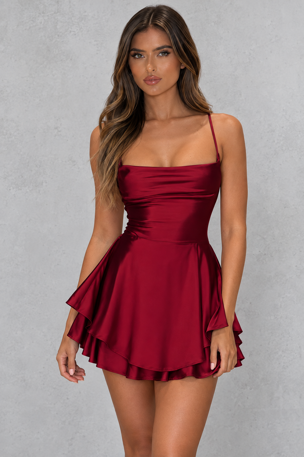 Women’s Satin Pleated Backless Maxi Dress