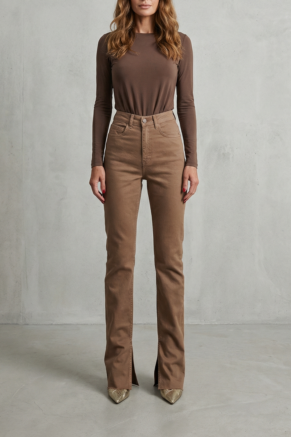 Women's High Rise Flare Jeans in Brown - Nolienne