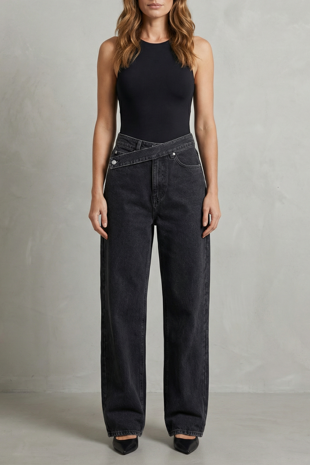Women's High Rise Asymmetric Straight Leg Jeans - Rivienne