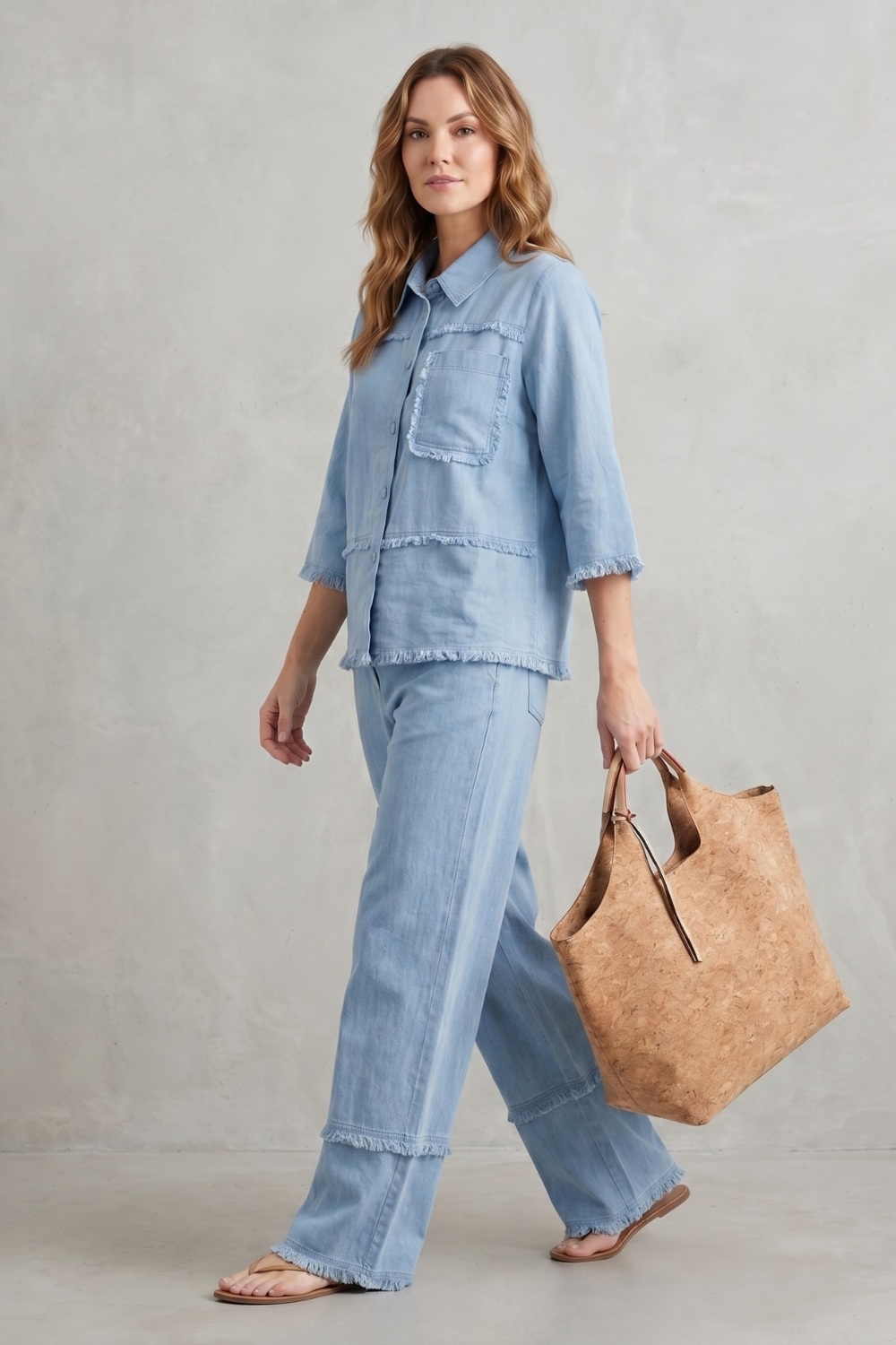 Back view of the relaxed two-piece linen blend pants set