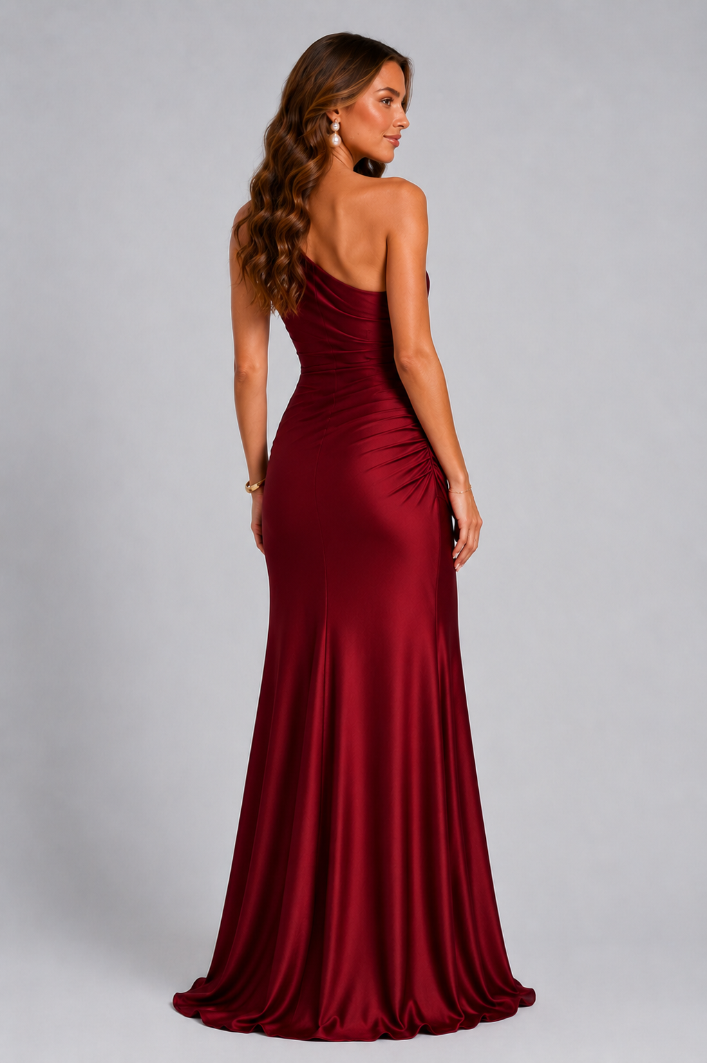 Women’s One-Shoulder Satin Maxi Dress with Draped Waist for Evening & Formal Wear