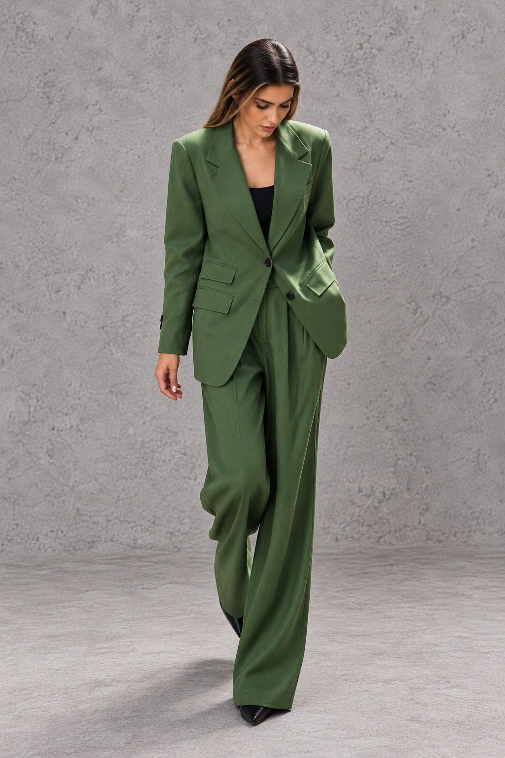 Women's Tailored Blazer and Wide-Leg Pants Suit Set for Work - Brenda