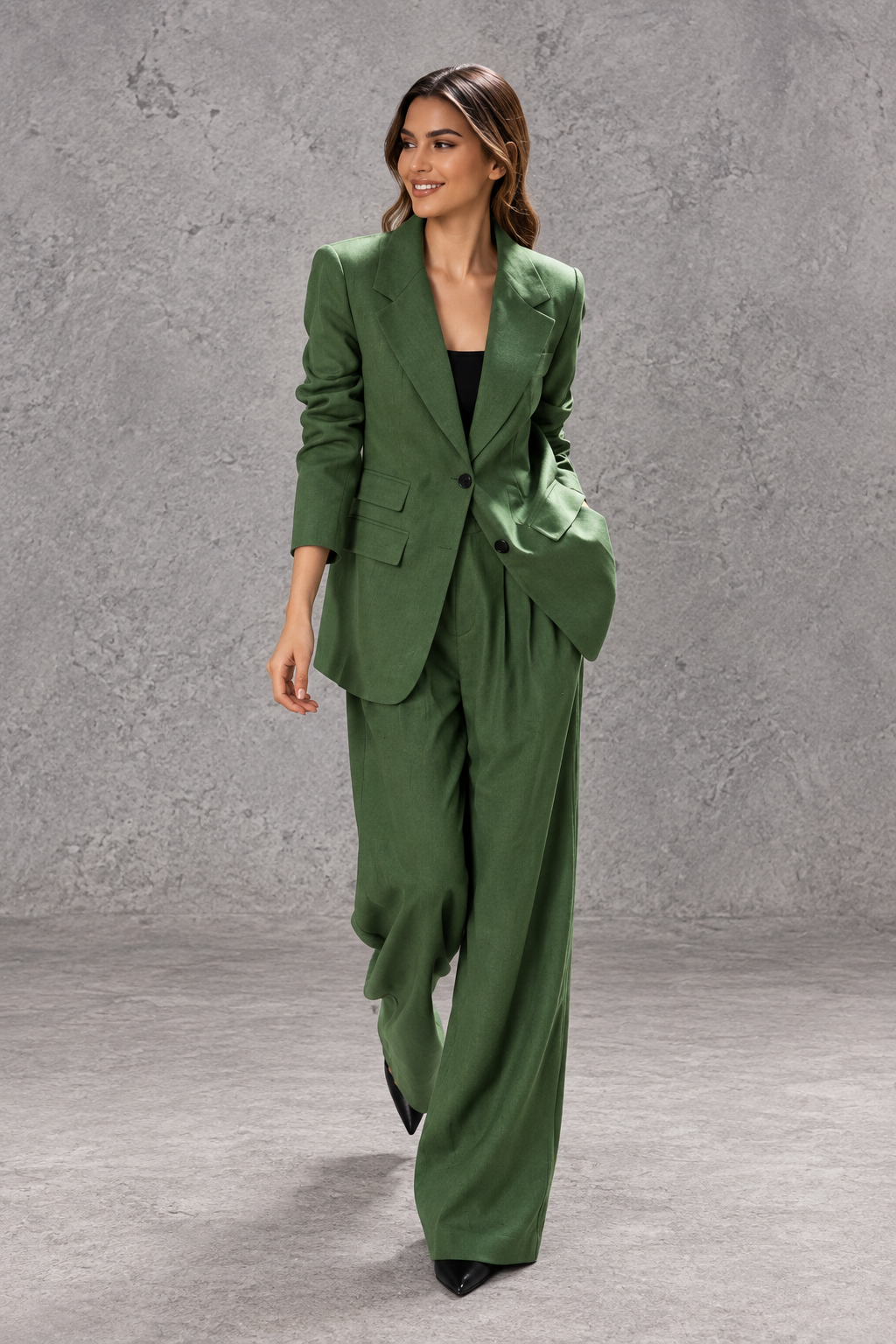 Women's Tailored Blazer and Wide-Leg Pants Suit Set for Work - Brenda