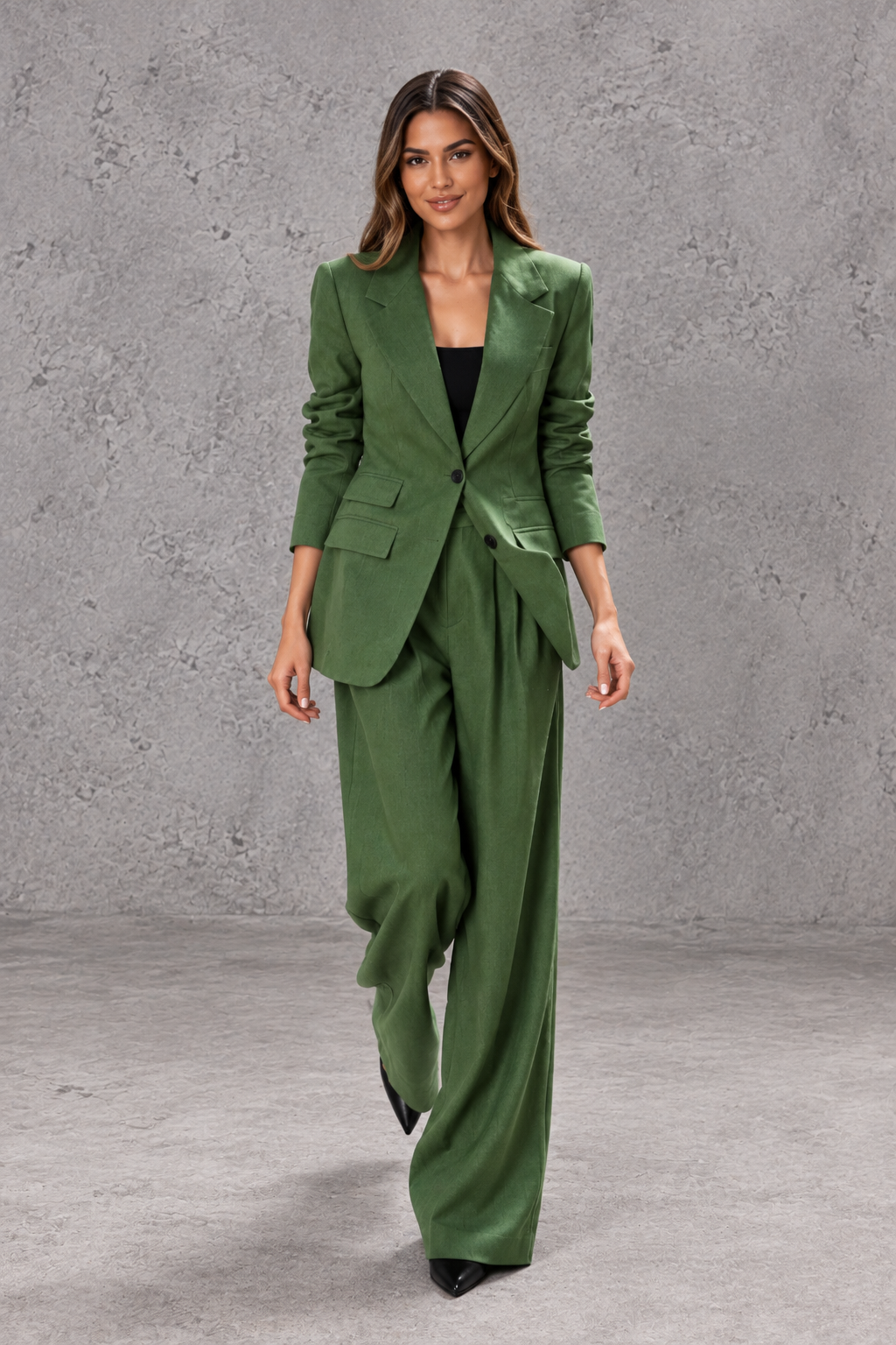 Women's Tailored Blazer and Wide-Leg Pants Suit Set for Work - Brenda