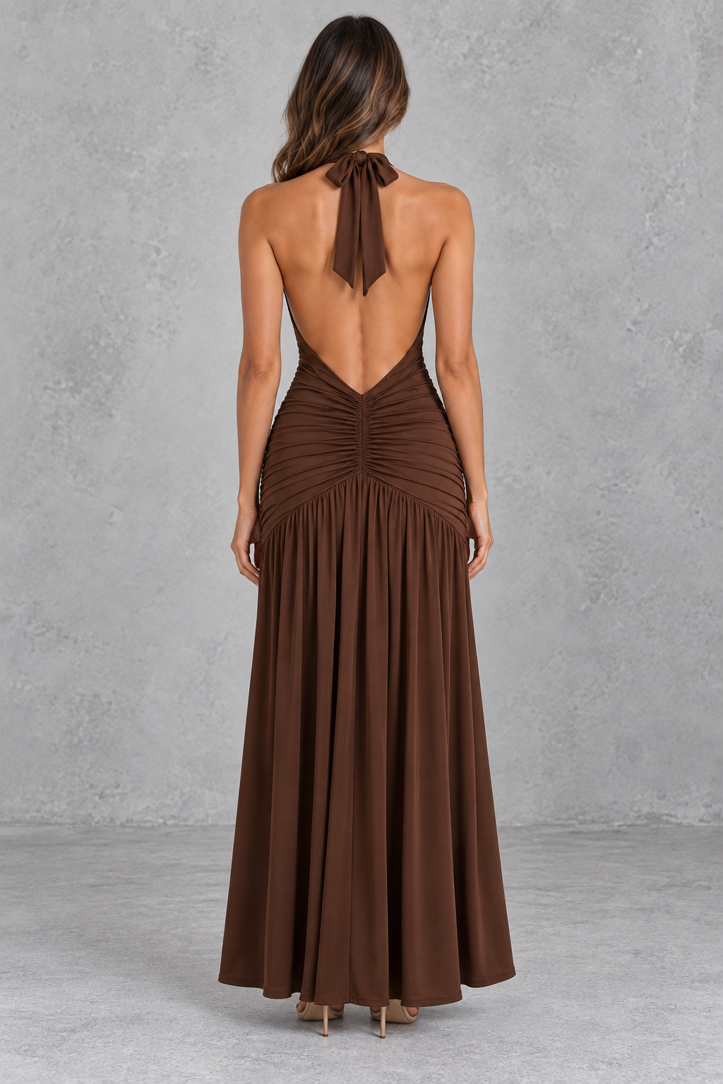 Women's Halter Maxi Dress - Wedding Guest, Formal & High Slit