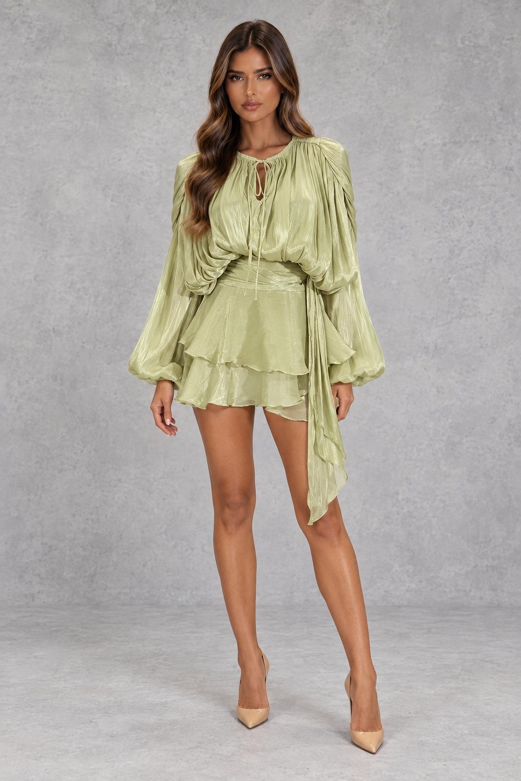 Women's Cut-Out Flounce Long Sleeve Mini Party Dress - Holiday & Night Out