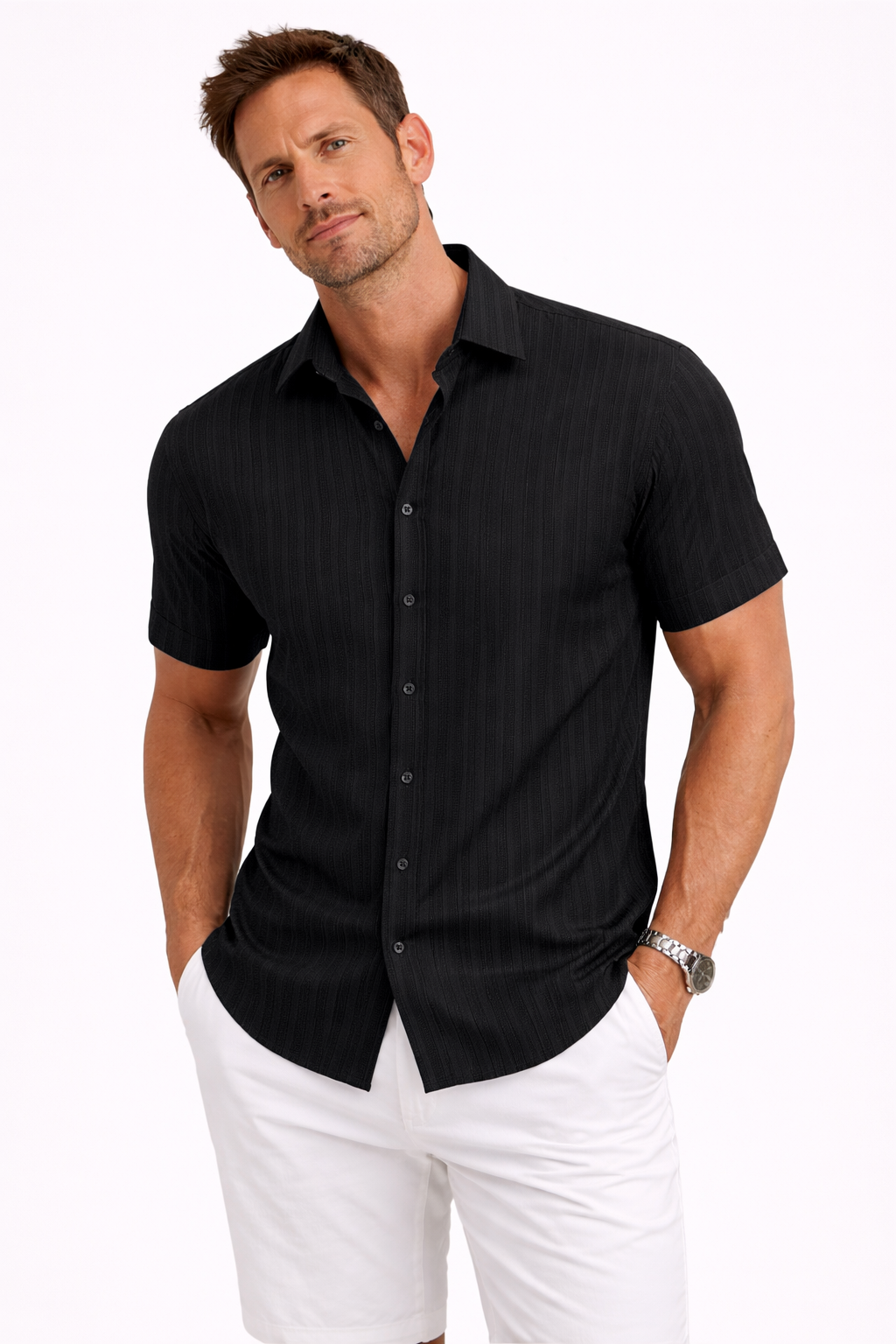 Men’s Striped Short Sleeve Shirt - Klyne Studios