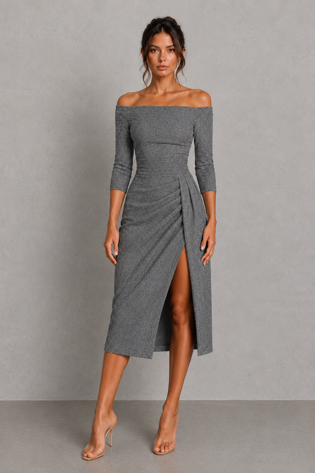 Women's Off-Shoulder Ruched Midi Dress - Klyne Studios