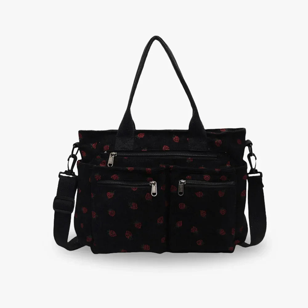 Women's Strawberry Print Canvas Tote Bag with Adjustable Shoulder Strap | Rosie