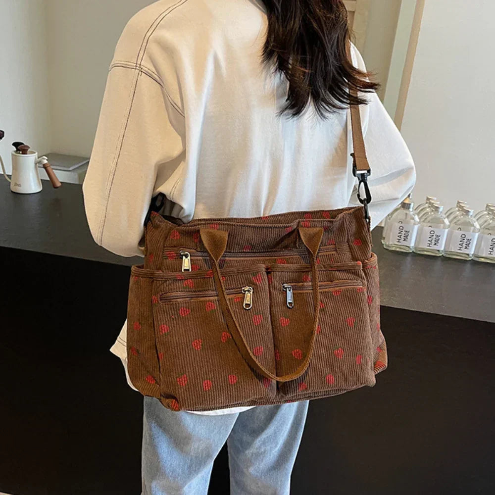 Women's Strawberry Print Canvas Tote Bag with Adjustable Shoulder Strap | Rosie