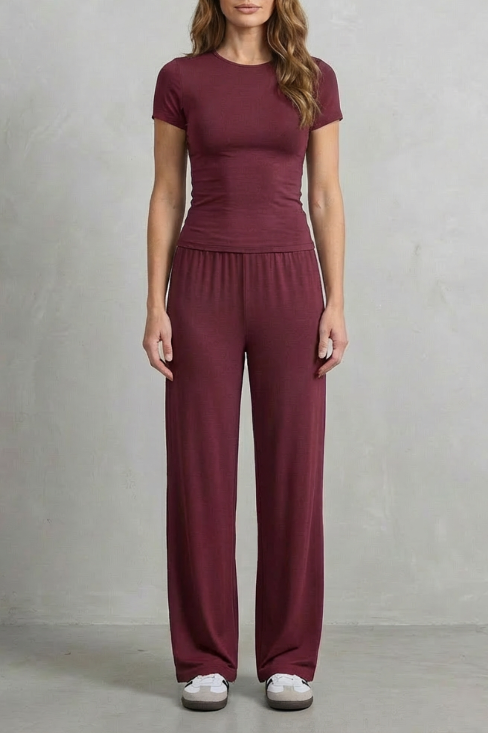 Women's Ruched-Waist Knit Top and Wide-Leg Pants Set for Work - Élan