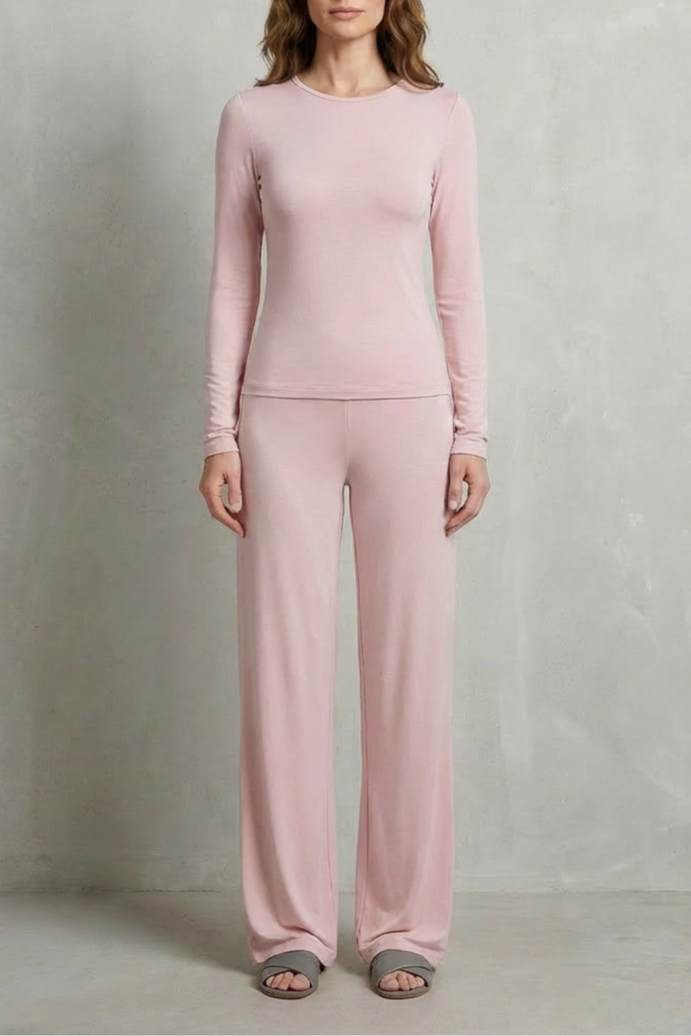 Women's Ruched-Waist Knit Top and Wide-Leg Pants Set for Work - Élan