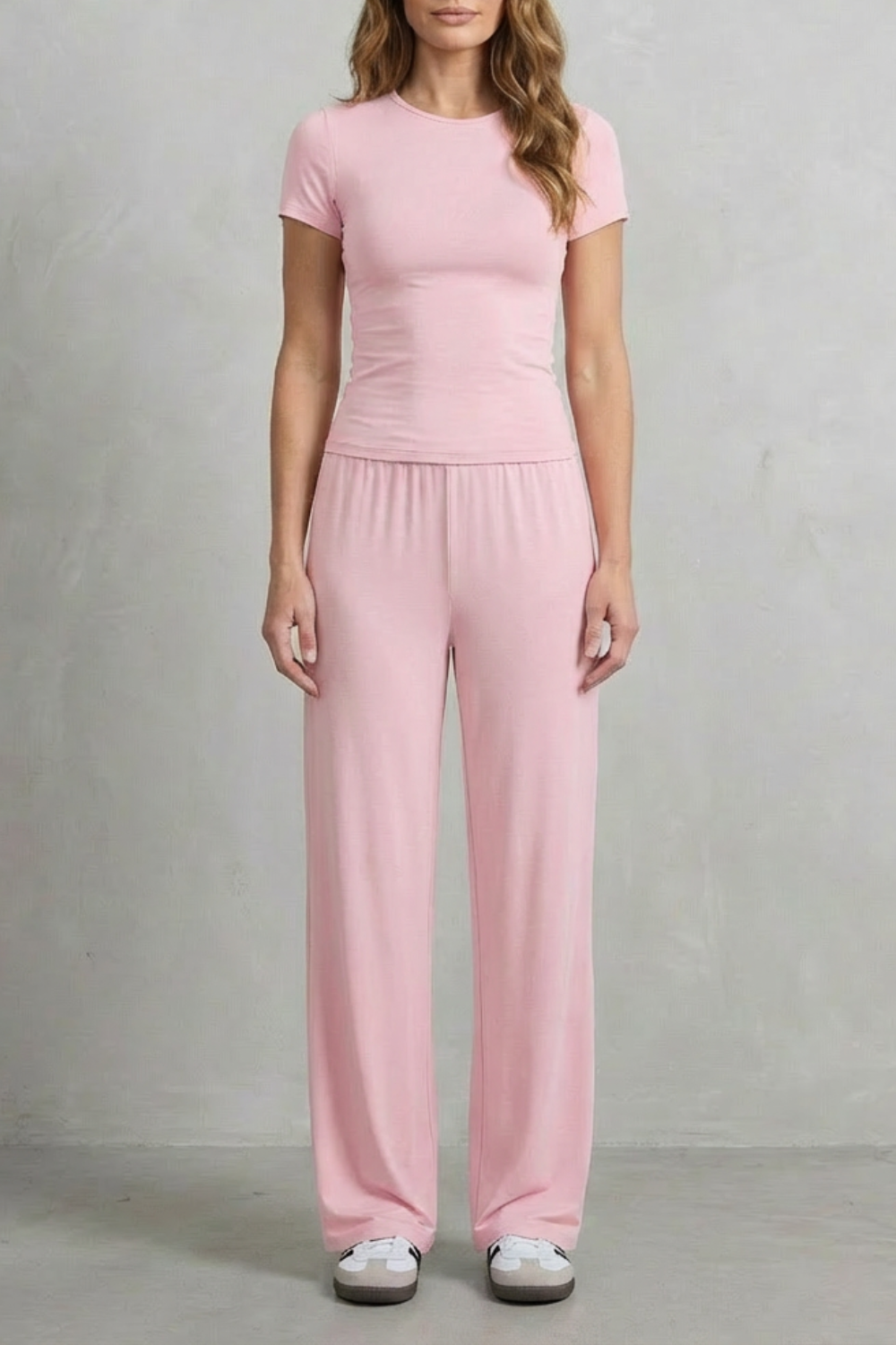Women's Ruched-Waist Knit Top and Wide-Leg Pants Set for Work - Élan