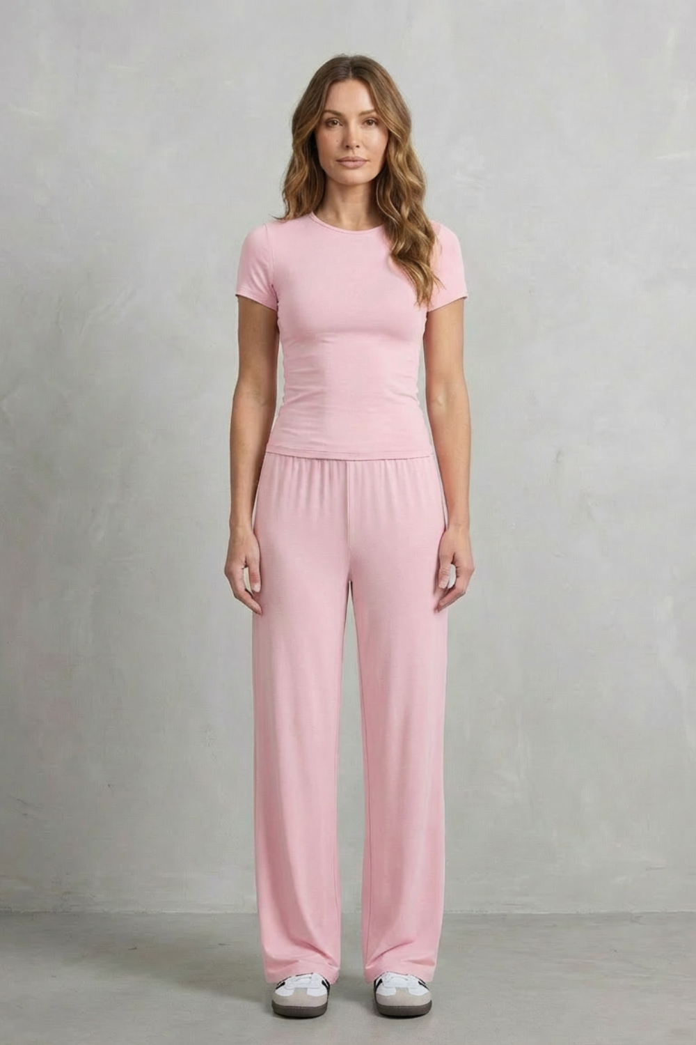 Women's Ruched-Waist Knit Top and Wide-Leg Pants Set for Work - Élan